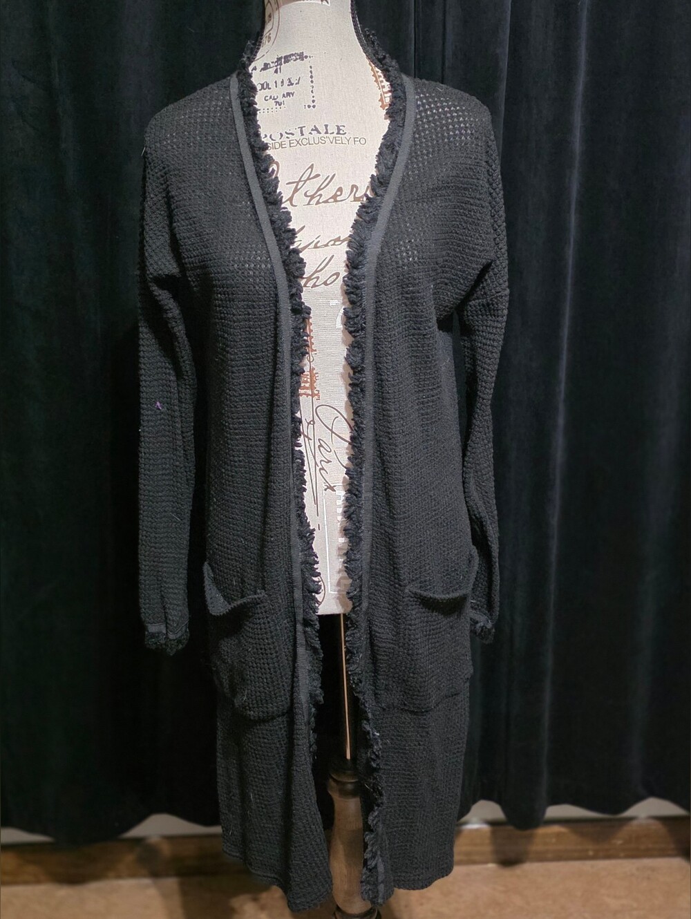 Black Distressed Knit Long Duster Cardigan Grunge